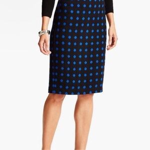 Talbots wool blend blue polka dot skirt black pencil knee length women’s size 8